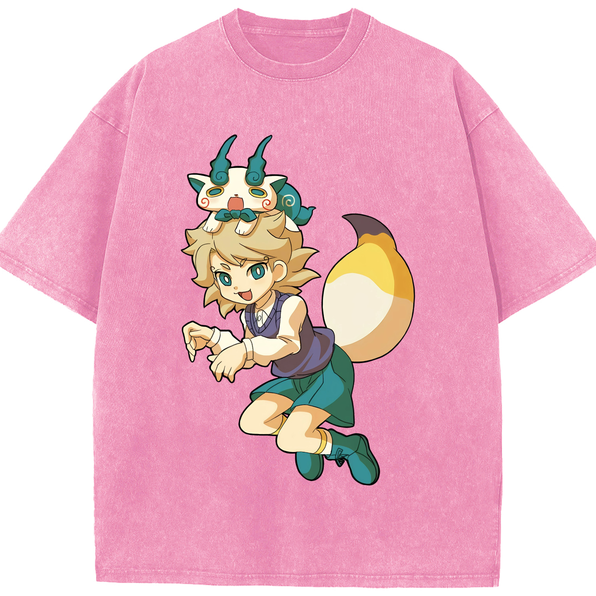 （画像用） 妖怪ウォッチ Yo-kai Watch 綿100% ヴィンテージ風 半袖Tシャツ（フロントプリント）